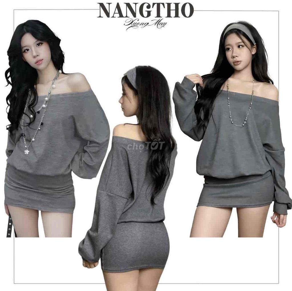 Đầm nữ trễ vai vải thun Xám hàng quảng châu. Mua bán Quần áo tại Quận Hà Đông Hà Nội được đăng bởi Hoàng Như Hương hình 1