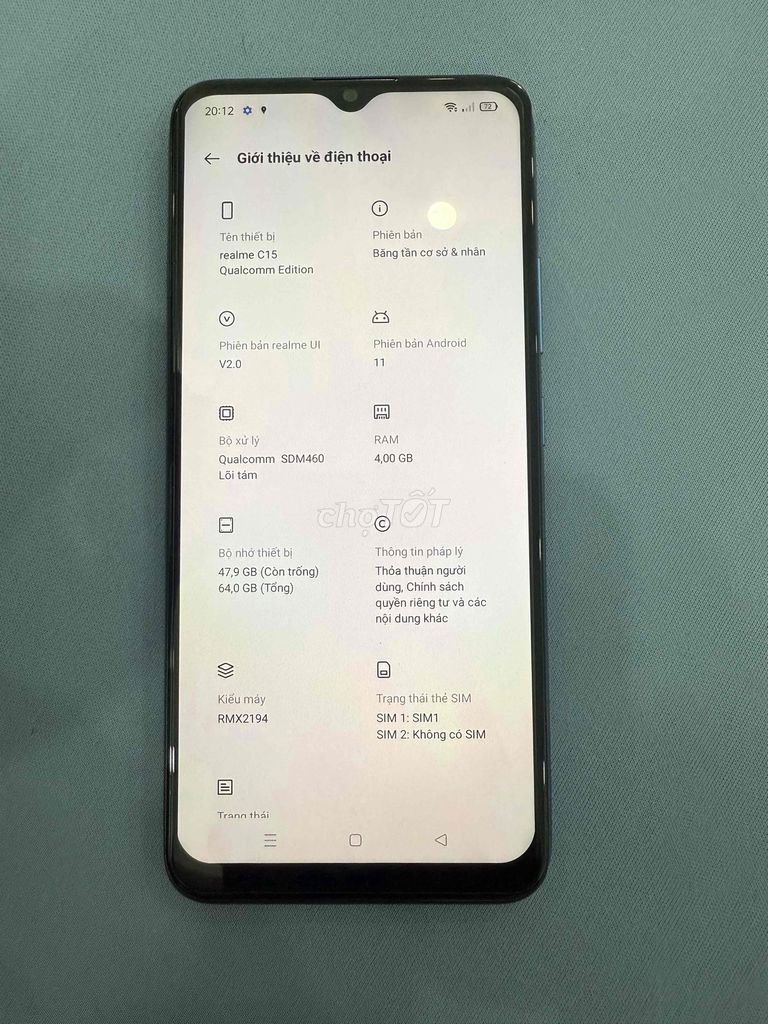 Realme C15 64GB Xanh. Mua bán Điện thoại tại Quận 7 Tp Hồ Chí Minh được đăng bởi Bá Long hình 1