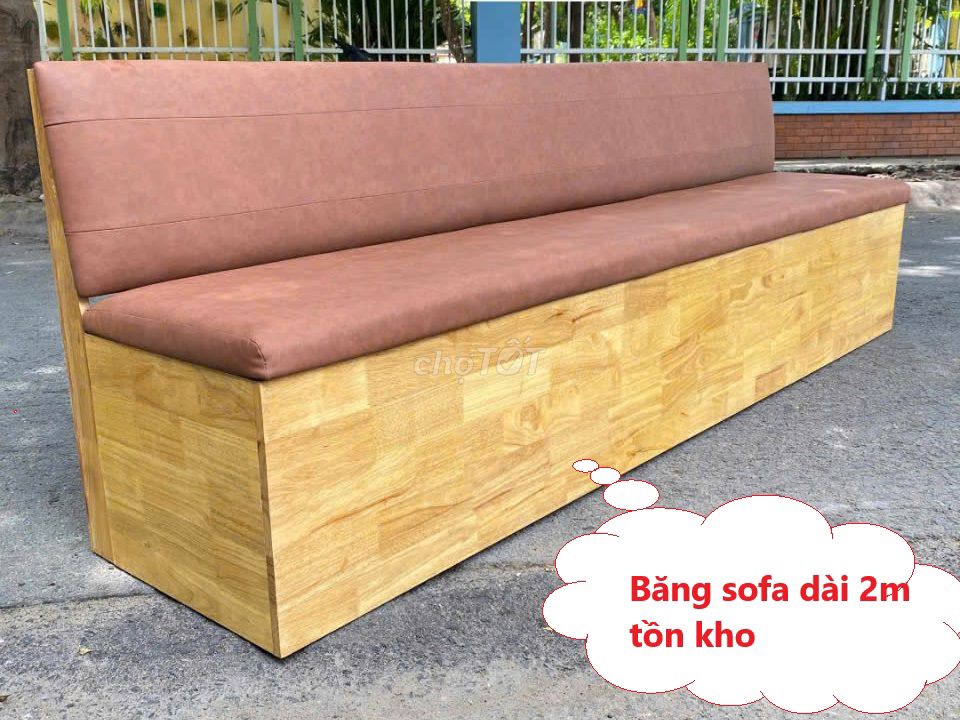 Băng ghế sofa gỗ tự nhiên mặt nệm bọc da màu nâu