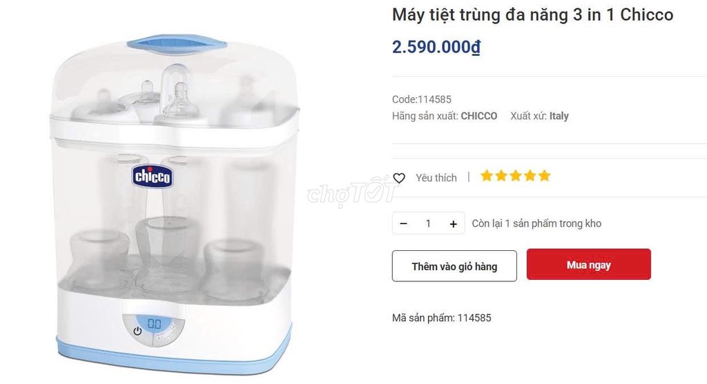 Máy tiệt trùng bình sữa Chicco 2 tầng. Mua bán Mẹ và bé tại Quận 3 Tp Hồ Chí Minh được đăng bởi Uyen Nguyen hình 1