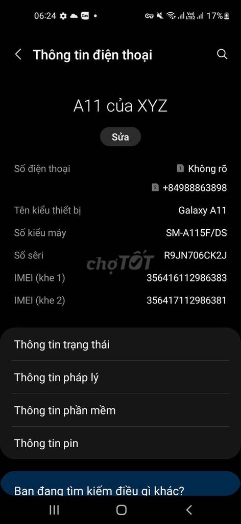 Samsung Galaxy A11 Đã sử dụng. Mua bán Điện thoại tại Quận Hoàng Mai Hà Nội được đăng bởi Yslvcl123 hình 1
