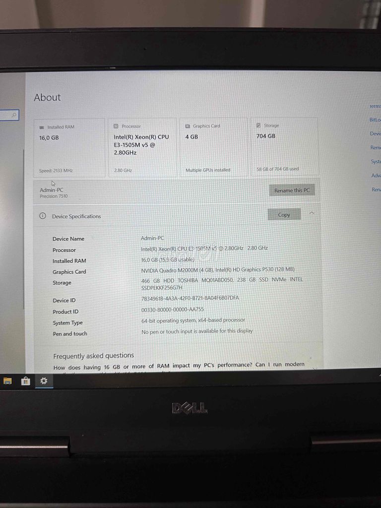 Dell precision 7510 Chip Xenon 1505. Mua bán Laptop tại Huyện Gia Lâm Hà Nội được đăng bởi cong ty minh long hình 1
