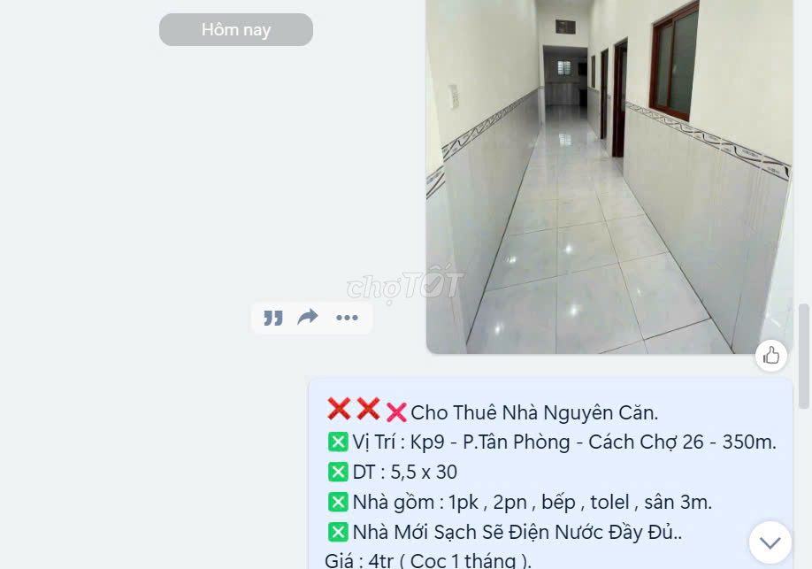 CHO THUÊ NHÀ NGUYÊN CĂN KP9 PHƯỜNG TÂN PHONG, THÀNH PHỐ BIÊN HOÀ