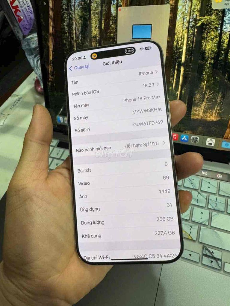 iphone 16 pro max 256g trắng rin áp 99%