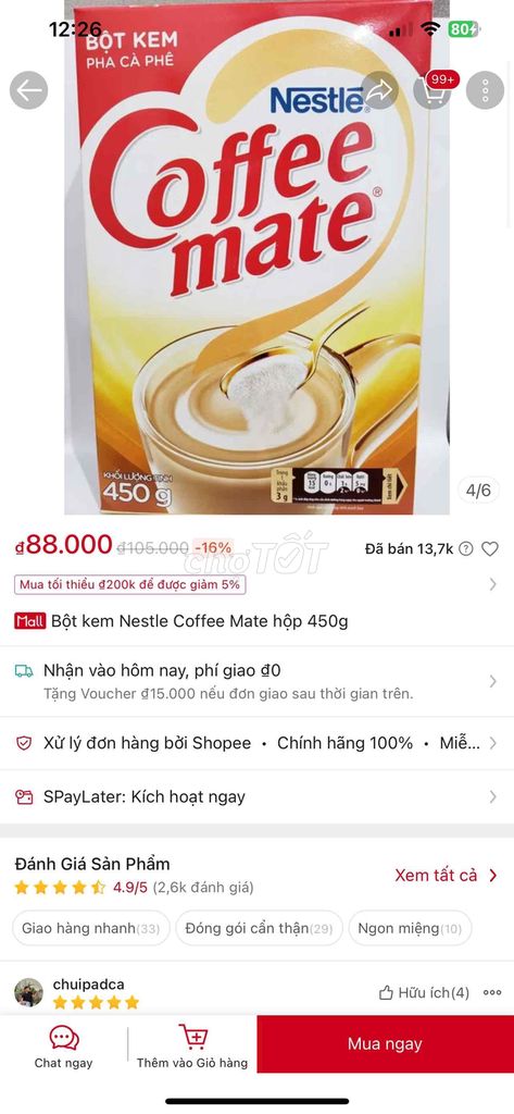 450g bột kem pha cà phê