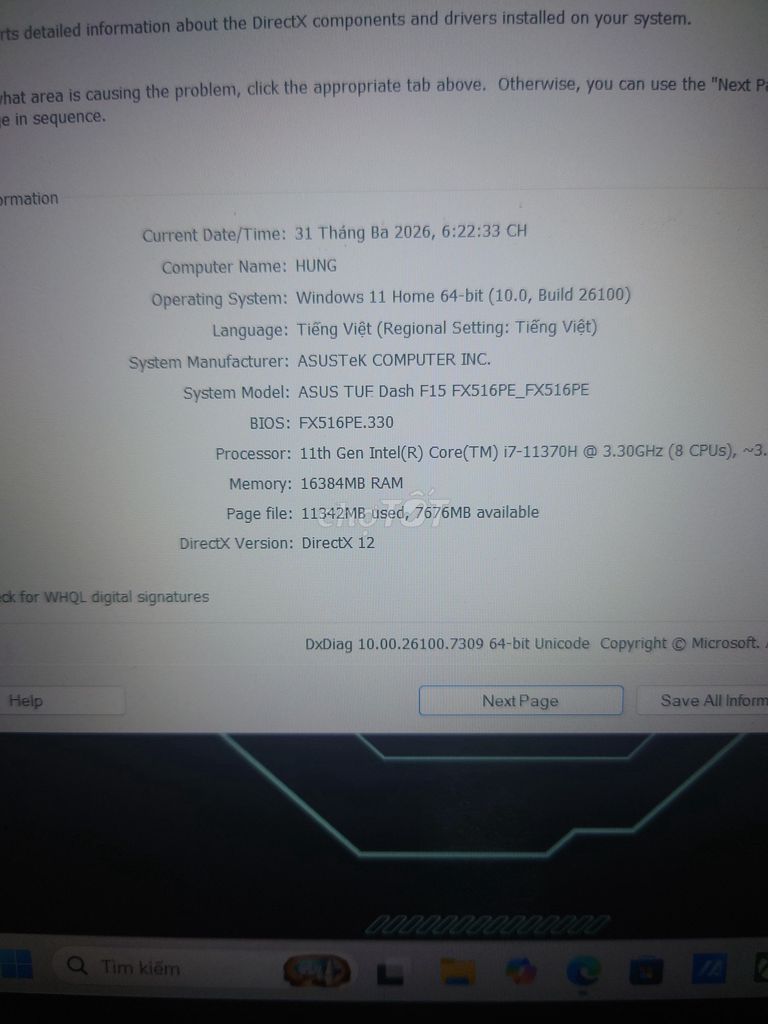 ASUS TUF Dash F15 i7-11370H 15.6 inch 16GB. Mua bán Laptop tại Thành phố Tuy Hòa Phú Yên được đăng bởi Le Hung hình 1
