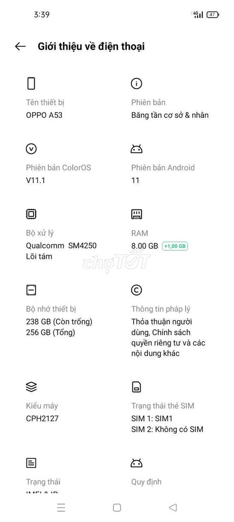 Oppo A53 8GB/256GB Trắng. Mua bán Điện thoại tại Quận 12 Tp Hồ Chí Minh được đăng bởi Tạ Thái hình 1