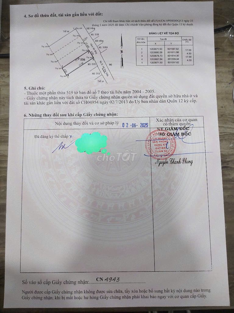 Bán đất nền đã có sổ