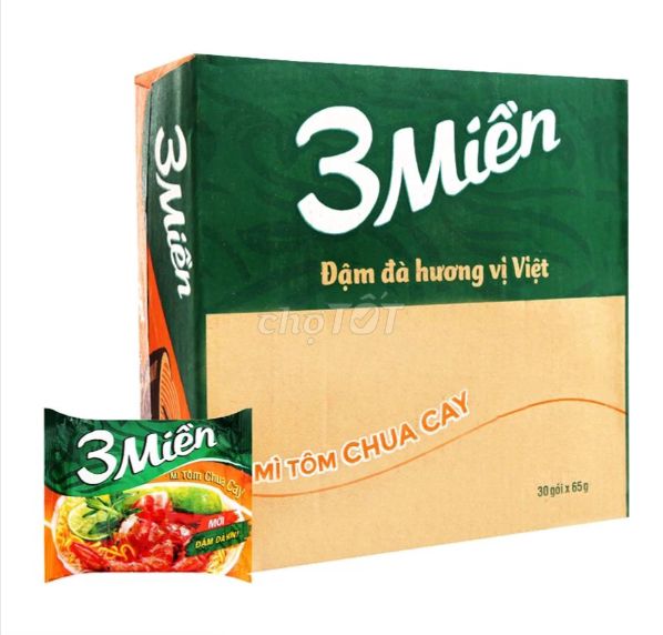 Mì Reeva 3 Miền tôm chua cay thùng 30 gói x 65g