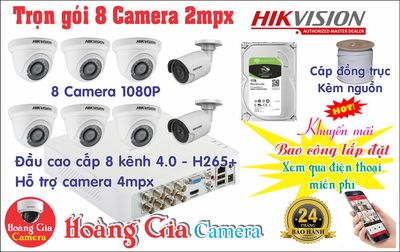 Trọn bộ 8 Camera Hikvision,Dahua,Kbvision giá kho