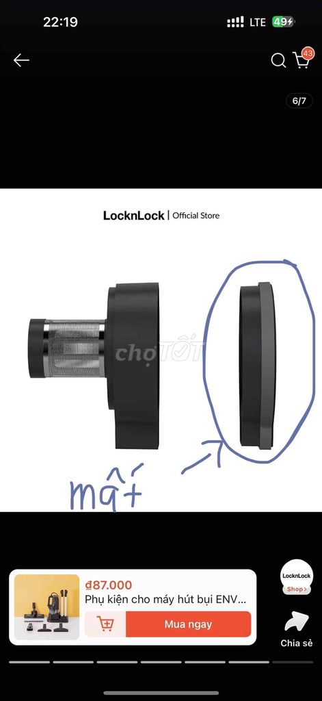 Máy hút bụi Lock& Lock ( Bị mất nắp hộp bụi)