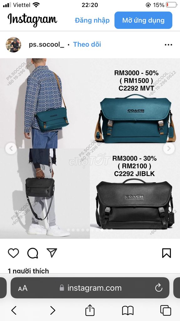 Túi coach chính hãng cho nam mới 100%. Mua bán Túi xách tại Thành phố Mỹ Tho Tiền Giang được đăng bởi Trương Vũ hình 2