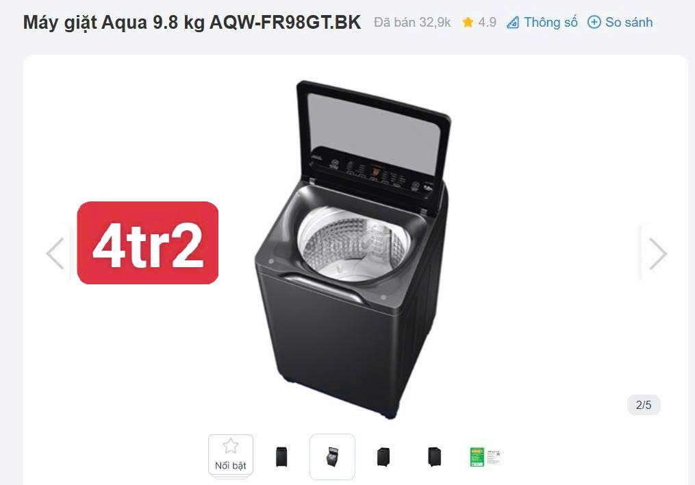 Máy giặt Aqua 9.8 kg Đen Đã qua sử dụng. Mua bán Máy giặt tại Quận 12 Tp Hồ Chí Minh được đăng bởi Hạ Nguyễn hình 1