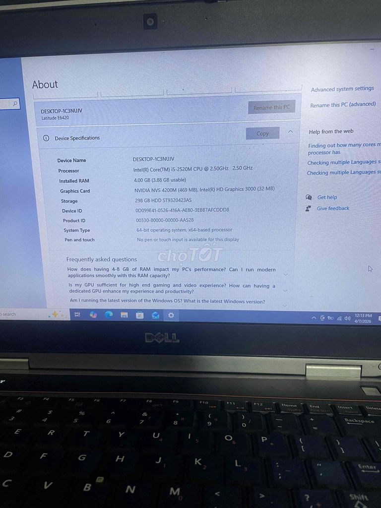 Dell E6420 i5 4GB/320GB HDD. Mua bán Laptop tại Huyện Phú Hòa Phú Yên được đăng bởi Anh Nguyễn hình 1
