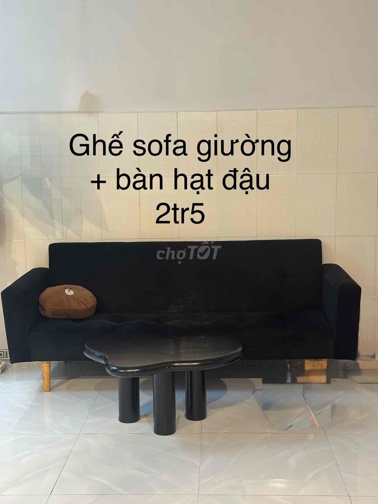 Ghế sofa giường Vải Đen kèm Bàn hạt đậu KT 1m8. Mua bán Bàn ghế tại Thành phố Mỹ Tho Tiền Giang được đăng bởi Trần Phước Sang hình 1