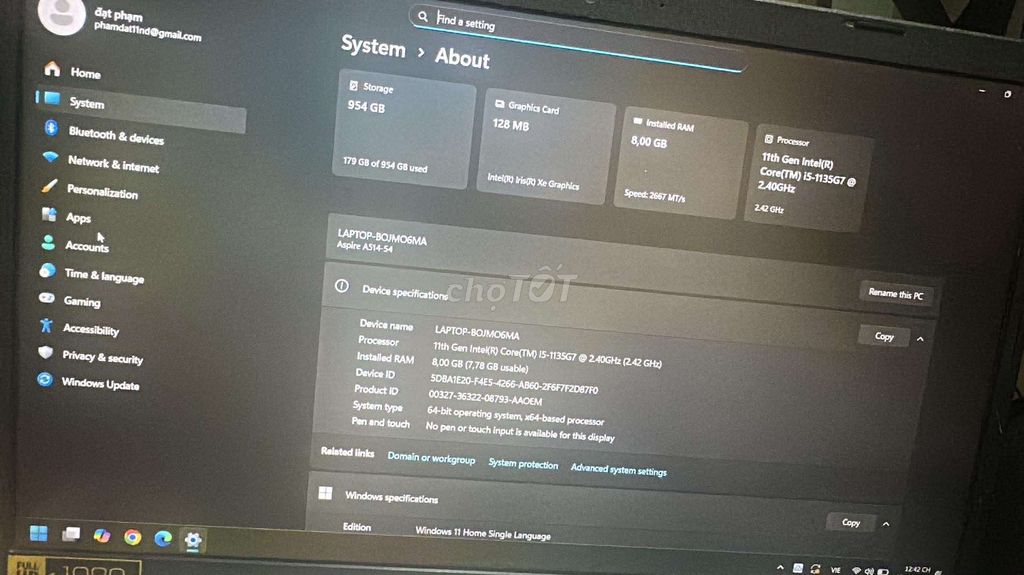 Acer Aspire 5 i5 11th Gen 8GB/1TB Bạc. Mua bán Laptop tại Quận Hoàng Mai Hà Nội được đăng bởi nam hình 1
