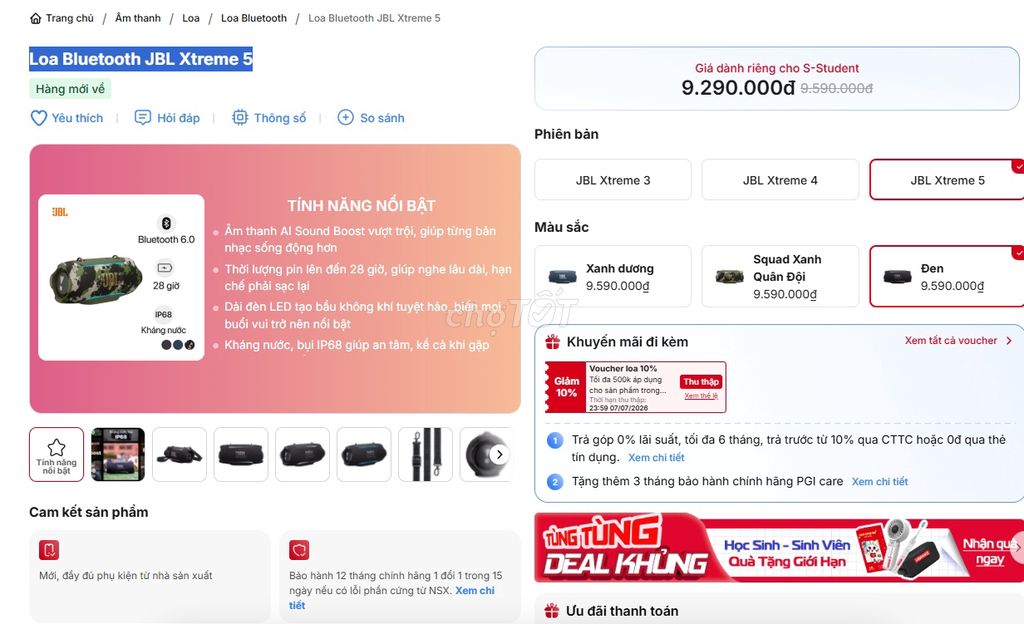 Loa Bluetooth JBL Xtreme 5 Đen 28 giờ IP68. Mua bán Tivi, Âm thanh tại Quận 6 Tp Hồ Chí Minh được đăng bởi Rio hình 1