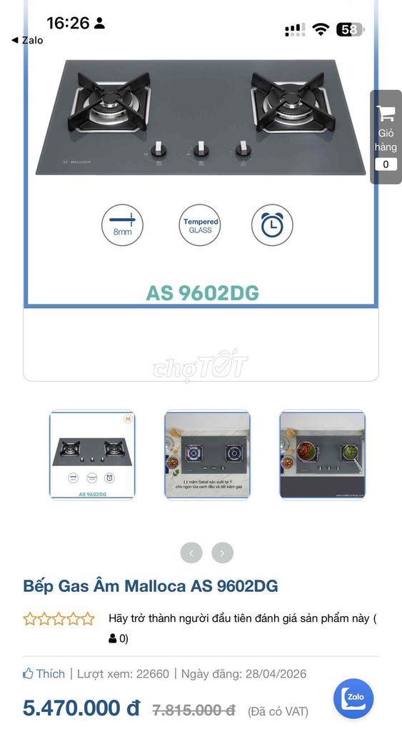 Bếp gas âm Malloca AS9602DG Đen. Mua bán Bếp, lò, đồ điện nhà bếp tại Huyện Bình Chánh Tp Hồ Chí Minh được đăng bởi Pham Thanh Phong hình 1