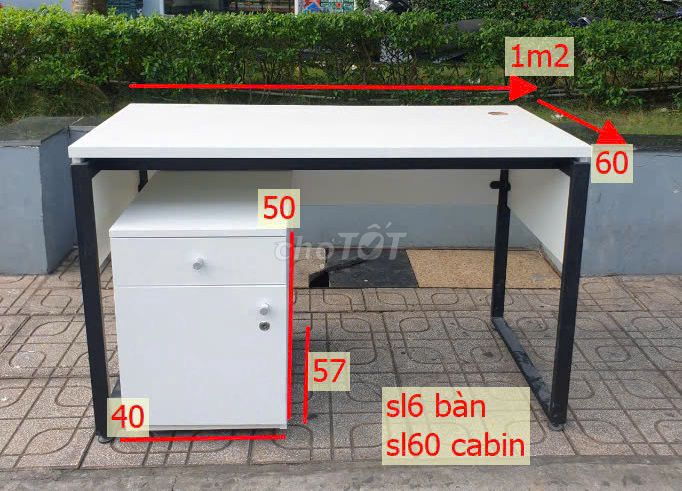 Combo bàn làm việc chân sắt 1m2 kèm hộc tủ di động