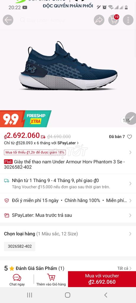 Giày thể thao Under Armour size 39, đời 2024