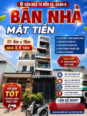 Bán Nhà Mặt Tiền Gần Ngã Tư Bốn Xã Q6, 4x16m, Nhà 5.5 Tấm