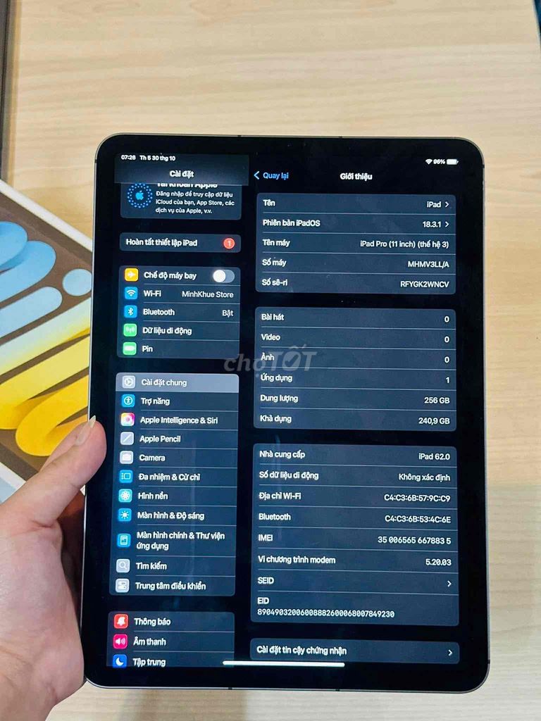 Ipad pro M1 11" 256GB 5G màu Gray P100. Mua bán Máy tính bảng tại Quận Cầu Giấy Hà Nội được đăng bởi Nguyễn Đức Đại  hình 1