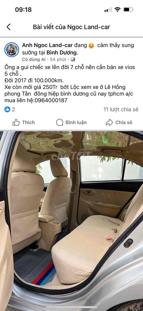 Toyota Vios 2017 1.5E MT - 106000 km. Mua bán Ô tô tại Thành phố Thuận An Bình Dương được đăng bởi Thành Hồ hình 8