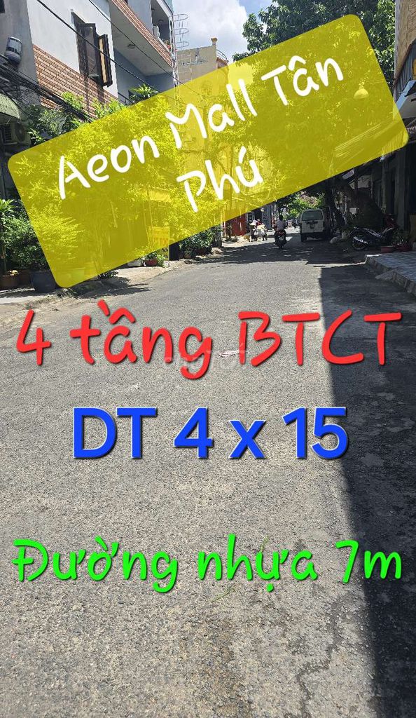 4 Tầng BTCT, dt 4 x 15, nhà mới, đường nhựa 7m.