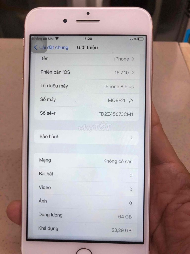 iPhone 8 plus 64GB Vàng hồng lock không sim