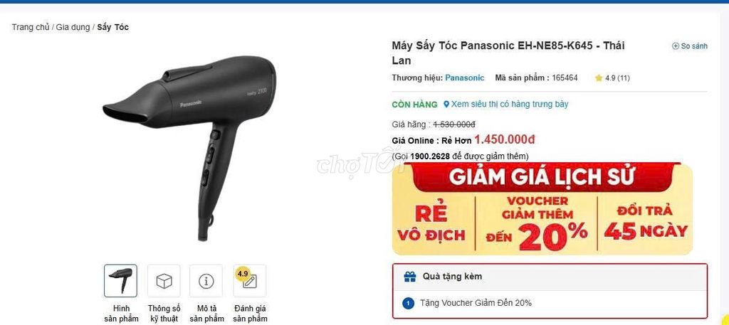 Máy sấy tóc Panasonic EH-NE85-K645 Đen Thái Lan. Mua bán Nội thất, đồ gia dụng khác tại Quận Tân Bình Tp Hồ Chí Minh được đăng bởi Quoc toan hình 1