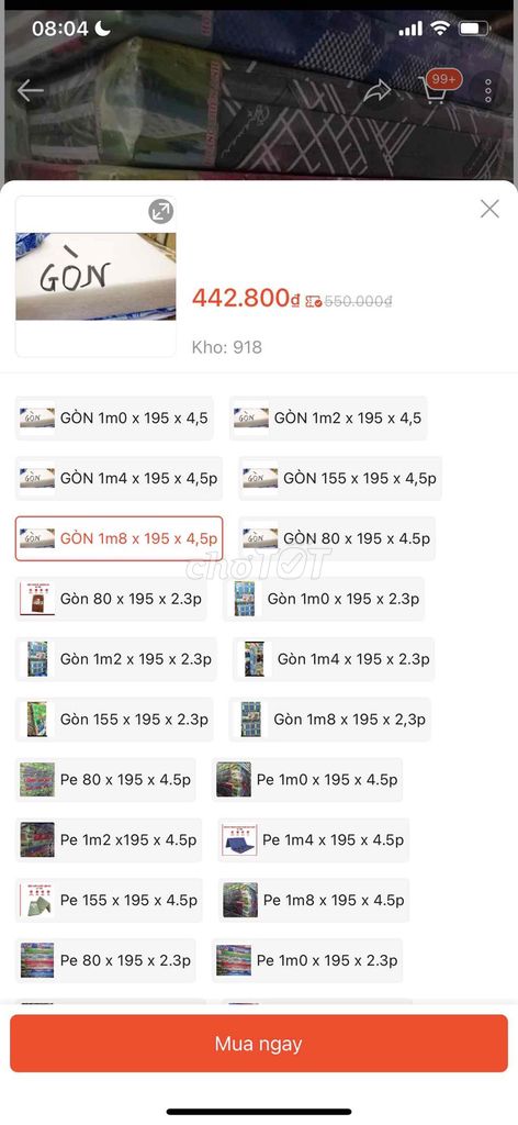 Nệm bông ép Hàn Quốc 1m8x195x4.5p. Mua bán Giường, chăn ga gối nệm tại Quận Bình Thạnh Tp Hồ Chí Minh được đăng bởi Thảo Vy hình 1