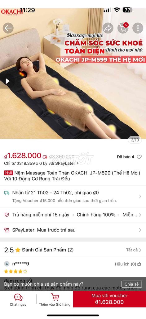 Nệm Massage Toàn Thân OKACHI JP-M599 (Thế Hệ Mới)