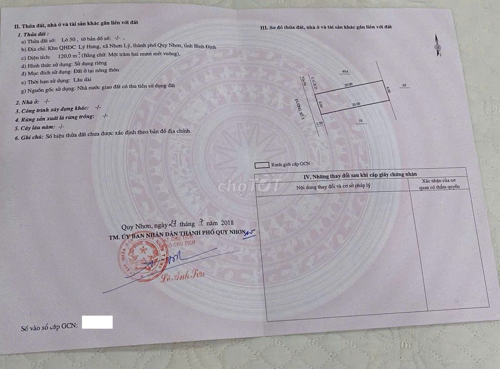 Chính chủ bán gấp! 120m^2 đất biển nhơn lý, sổ đỏ 100%. Chính chủ bán gấp! 120m^2 đất biển nhơn lý, sổ đỏ 100%.