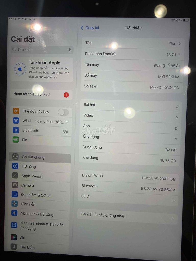 Apple iPad Gen 8 Wifi 32GB Xám. Mua bán Máy tính bảng tại Thành phố Thủ Đức Tp Hồ Chí Minh được đăng bởi nguyễn thành hình 1