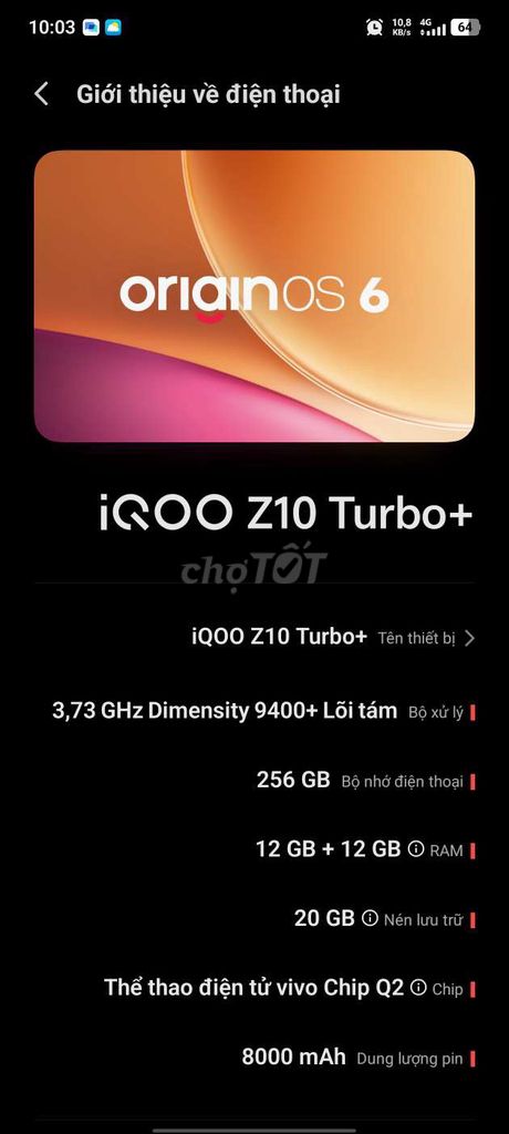 iQOO Z10 Turbo+ 12GB/256GB Trắng bán or gl. Mua bán Điện thoại tại Thành phố Dĩ An Bình Dương được đăng bởi hữu thắng hình 1
