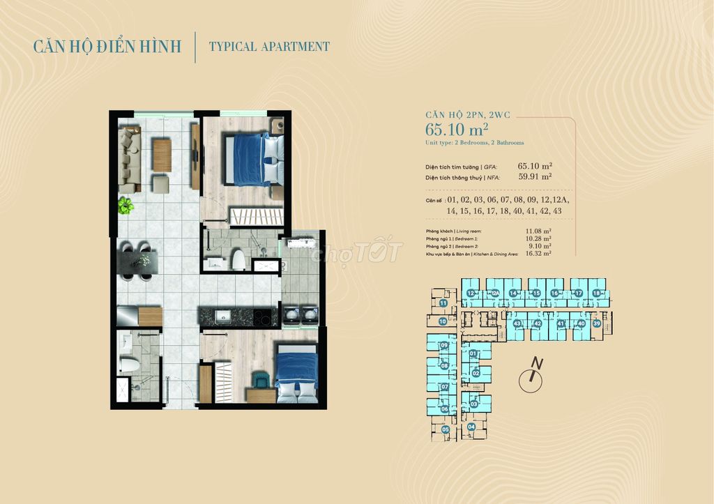 Chung cư Dĩ An The Gió 2pn,2wc - Ưu đãi 3̀% khi booking trước mở bán
