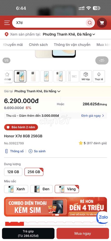 Honor X7d 8GB 256GB Vàng. Mua bán Điện thoại tại Quận Thanh Khê Đà Nẵng được đăng bởi Đỗ Chí Trịnh hình 1