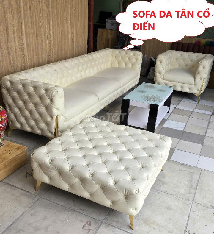 Bán rẻ Bộ ghế sofa nệm bọc da tân cổ điển mới 90%