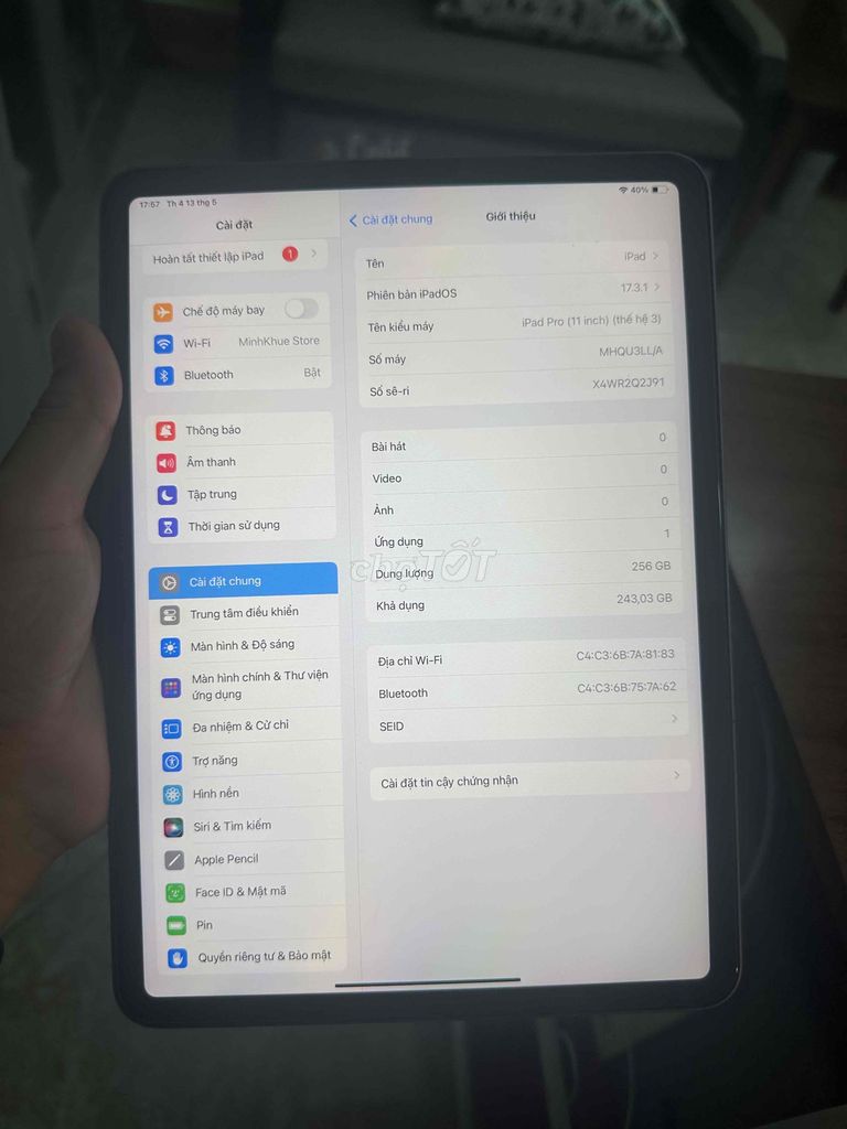 thanh lý ipad pro 2021 M1 256g wf. Mua bán Máy tính bảng tại Quận Cầu Giấy Hà Nội được đăng bởi Minh Khuê hình 1