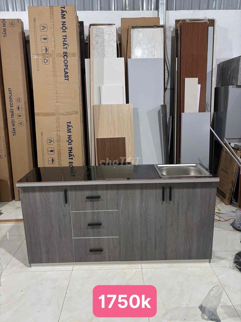 Tủ bếp Nhựa Đài Loan Xám vân gỗ 1m6. Mua bán Tủ, kệ gia đình tại Quận 1 Tp Hồ Chí Minh được đăng bởi KIM NGÂN BÁN TỦ hình 1