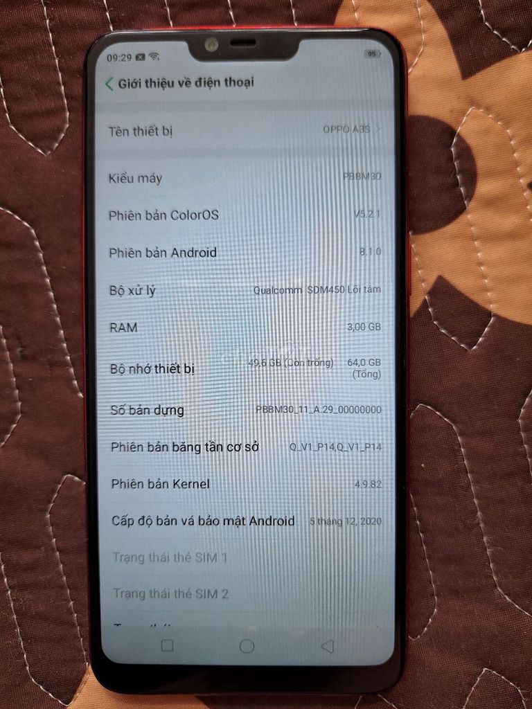 Bán Oppo A3S 3/64 màu đỏ đẹp