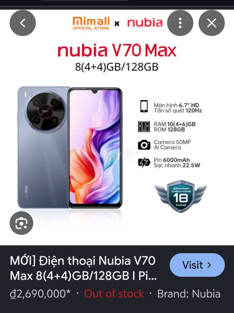 Nubia V70 Max 128GB Xám 8GB RAM. Mua bán Điện thoại tại Thành phố Buôn Ma Thuột Đắk Lắk được đăng bởi Saleoff hình 1