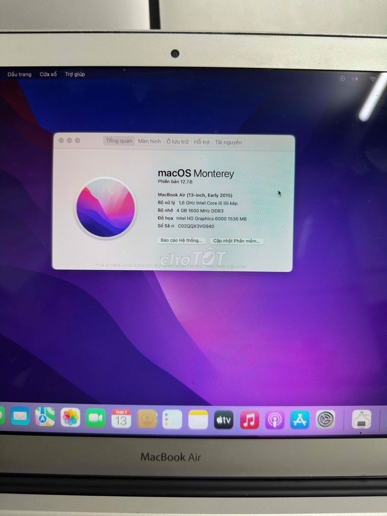 Apple MacBook Air 2015 i5 13 inch 8GB/128GB Bạc. Mua bán Laptop tại Quận Đống Đa Hà Nội được đăng bởi HQ Computer Chùa Láng hình 1
