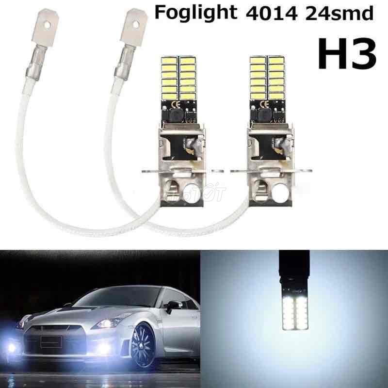 2 bóng đèn led h3 ánh sáng trắng 6500k 24SMD 4014