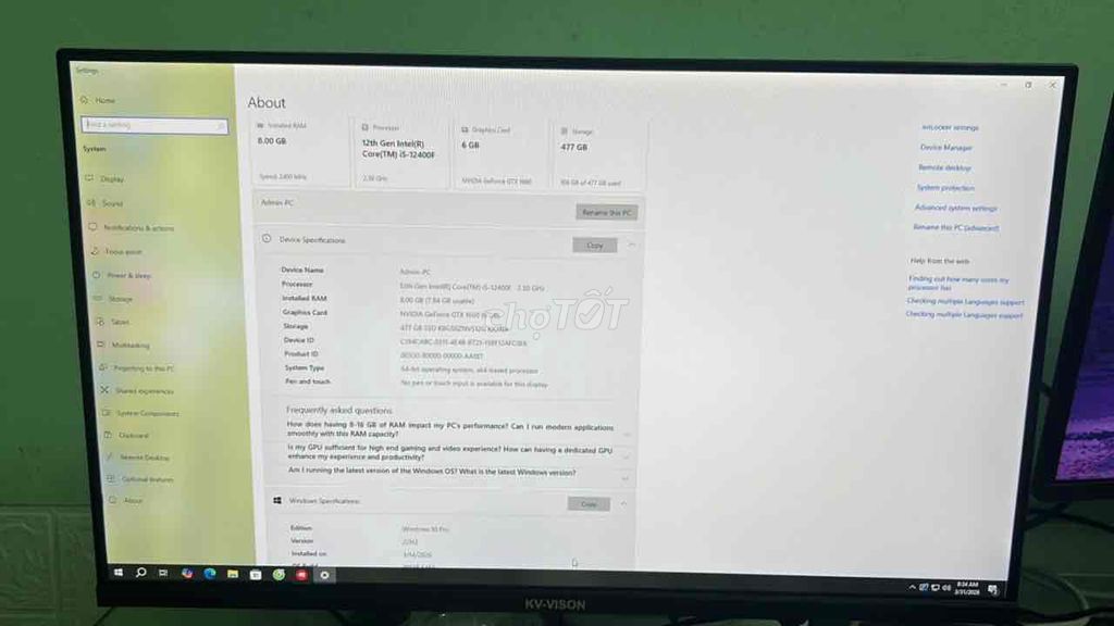 Máy tính để bàn i5-12400F 8GB/500GB. Mua bán Máy tính để bàn tại Huyện Thăng Bình Quảng Nam được đăng bởi Nguyen van Nam hình 1