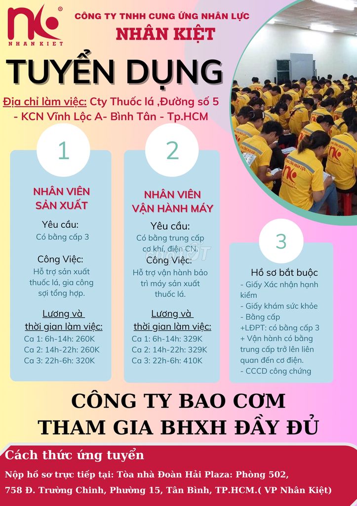 VĨNH LỘC - TUYỂN 30 NHÂN VIÊN LĐPT