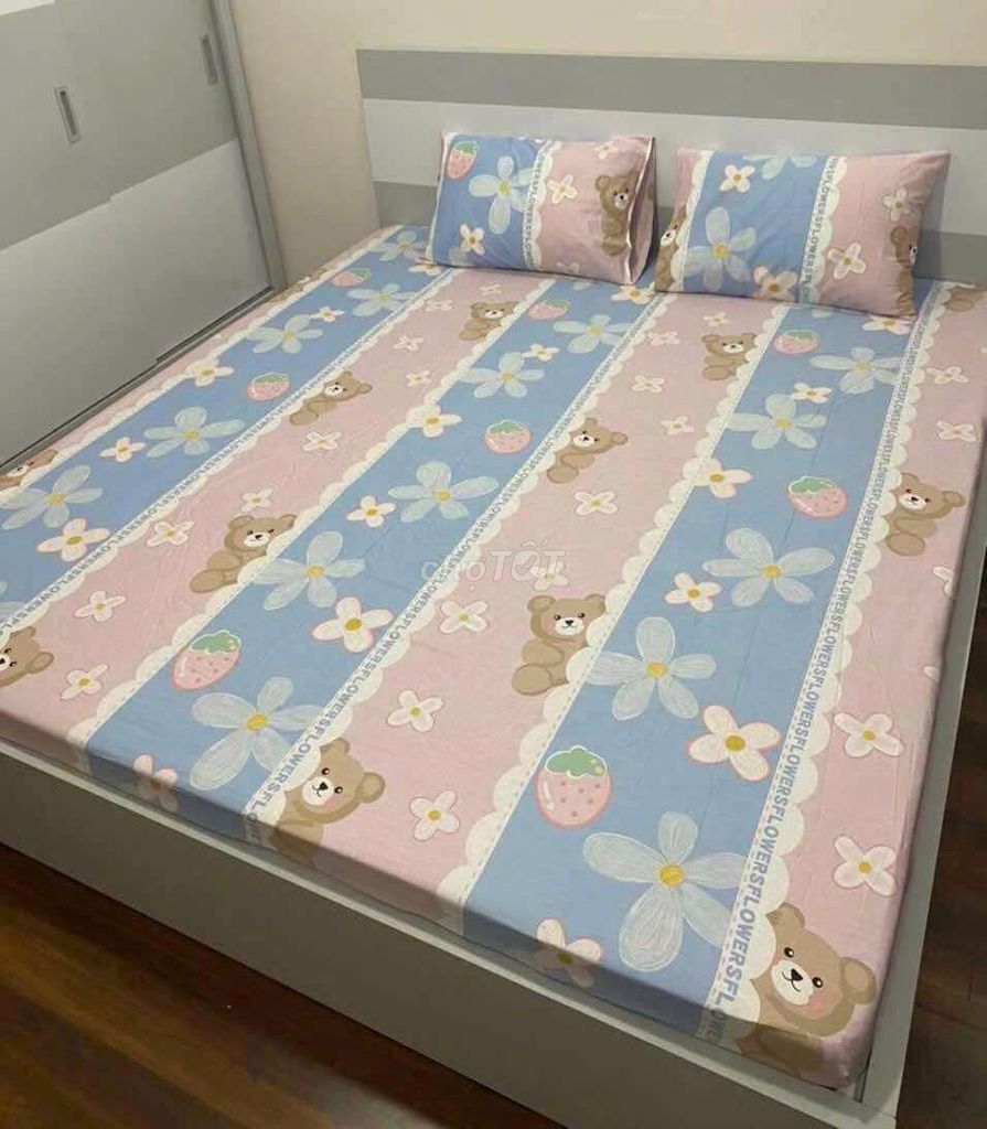 Pass siêu rẻ 1 Ga trải giường Cotton 1m8 Gấu Hoa. Mua bán Giường, chăn ga gối nệm tại Quận Hoàng Mai Hà Nội được đăng bởi AnTamKids hình 1