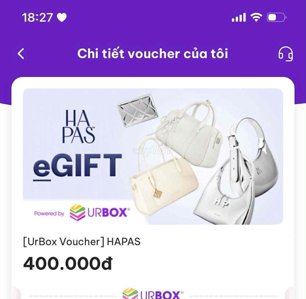 Voucher điện tử HAPAS 400.000đ. Mua bán Sở thích khác tại Quận 4 Tp Hồ Chí Minh được đăng bởi Lê Thị Kim Tuyền hình 1