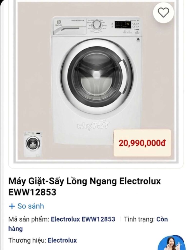 Máy Giặt - Sấy Lồng Ngang Electrolux EWW12853. Mua bán Máy giặt tại Quận Tân Bình Tp Hồ Chí Minh được đăng bởi HƯNG LỘC PHÁT hình 1