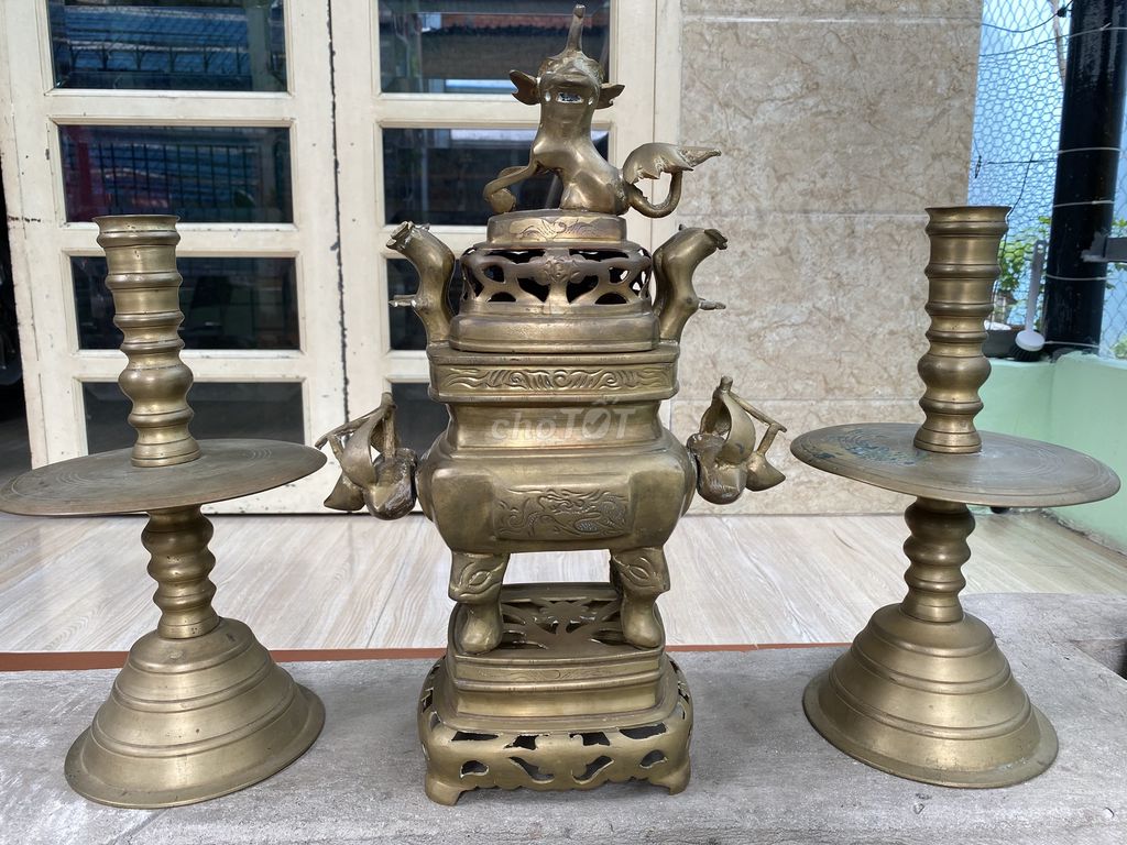Bộ lư đồng củ cao 42 cm. Mua bán Đồ sưu tầm, đồ cổ tại Thành phố Thủ Dầu Một Bình Dương được đăng bởi T H D Bao hình 1